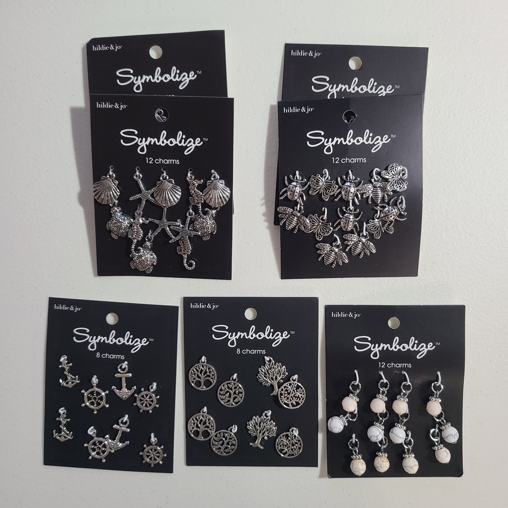Hildie & Jo Symbolize Mixed Charm Sets - Silver Tone & Beads Lot Of 7